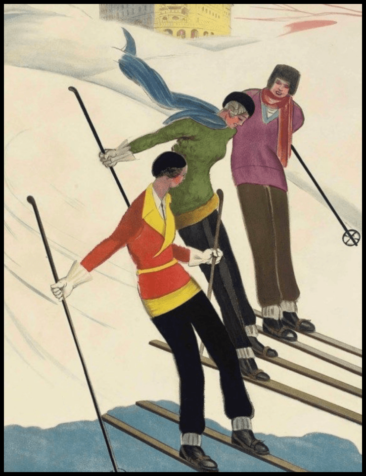 Colorful skiers