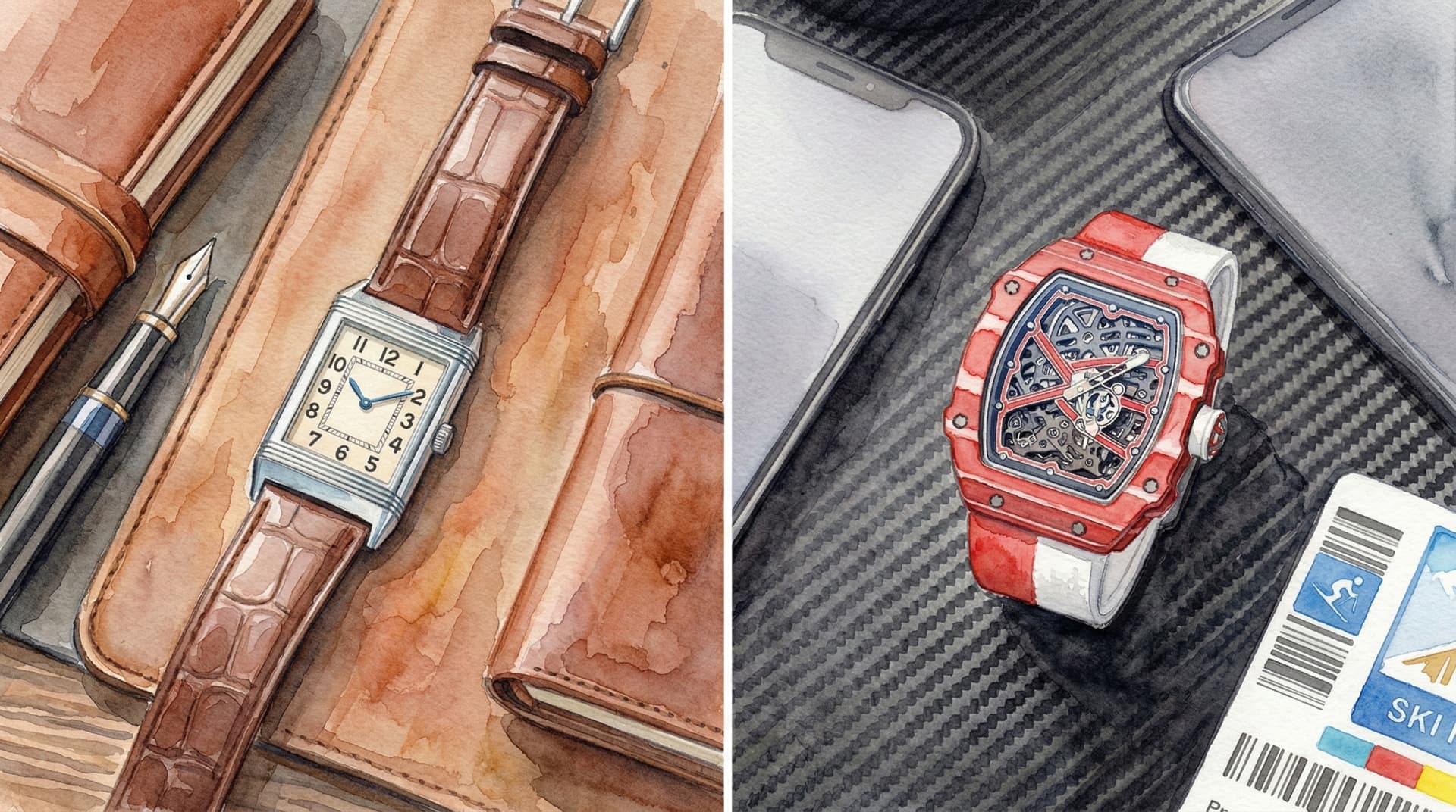 Jaeger-LeCoultre Reverso and Richard Mille RM 67-02 luxury sports watches for skiing